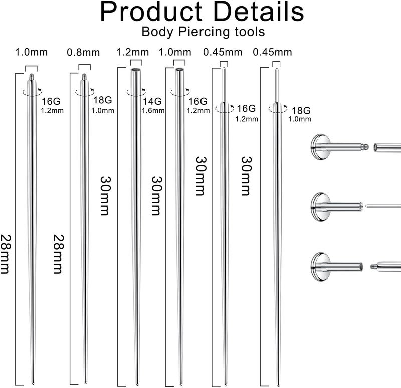 VOJO Piercing Ball Grabber Tool Kit 16G,18G Stainless Steel Flat Back Earrings Applicator with Threaded & Threadless Insertion Pins for Ear Nose Lip Body Jewelry Changes - Image 2
